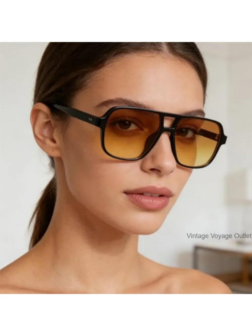 Retro 70s Square Aviator Sunglasses Plastic Frame UV400 Unisex